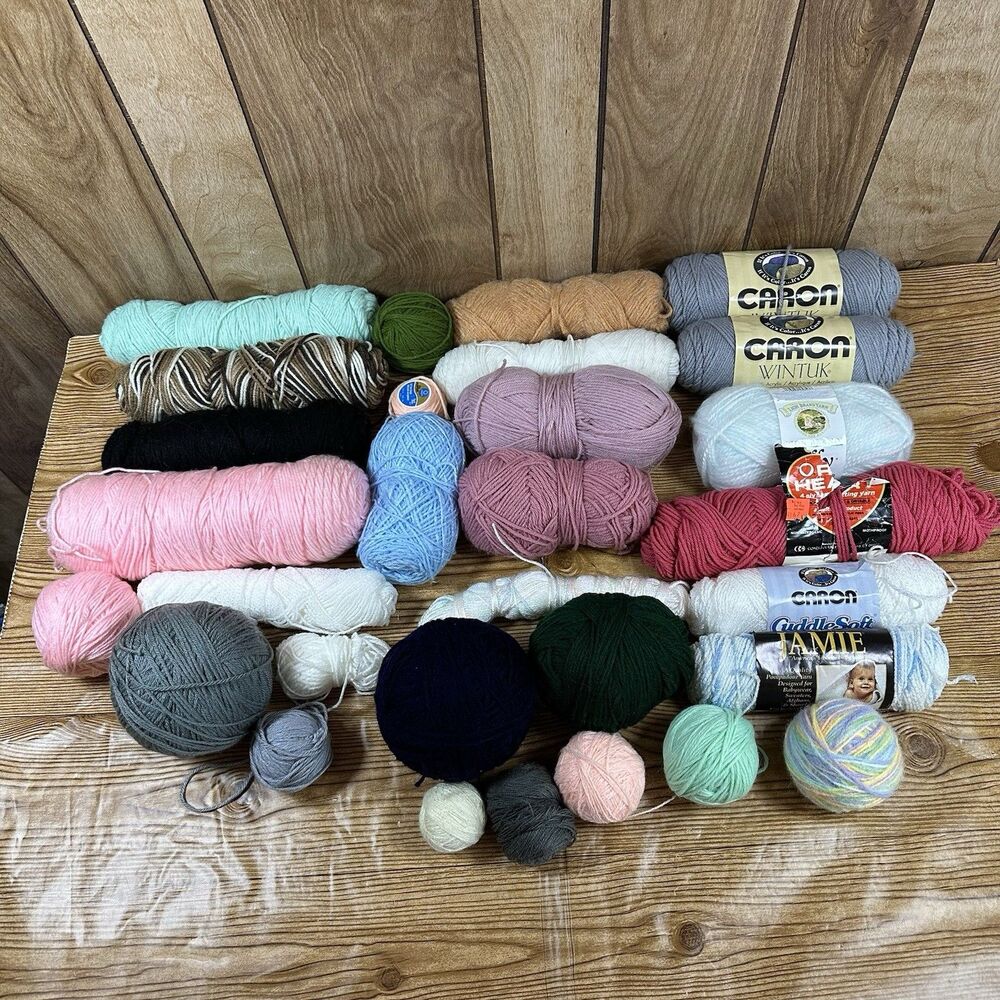 Huge Mixed Lot Of Yarn 30 Skeins Various Brands Colors & Sizes Vintage & Modern